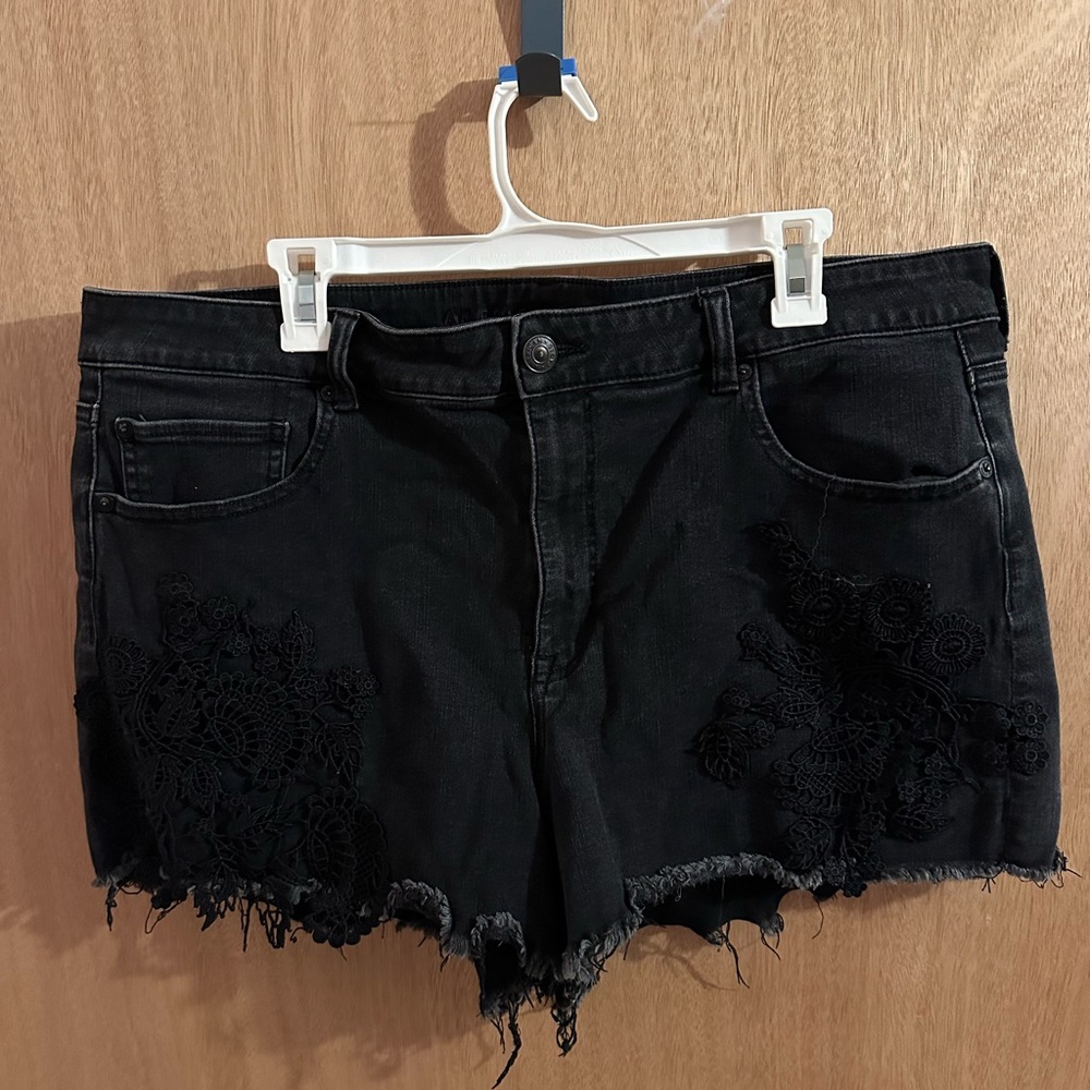 American Eagle Outfitters Black Jean Shorts with Floral Lace